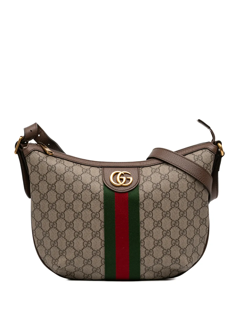 Gucci Pre-Owned Borsa a tracolla Ophidia Half Moon piccola in tessuto GG Supreme con decorazione Web 2016-2026 - Toni neutri