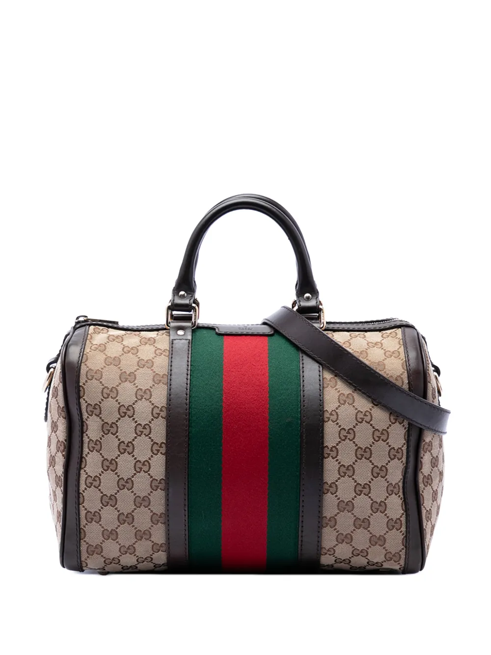 Pre-owned Gucci 2016-2026 Medium Gg Canvas Web Joy Boston Bag Satchel In Neutral