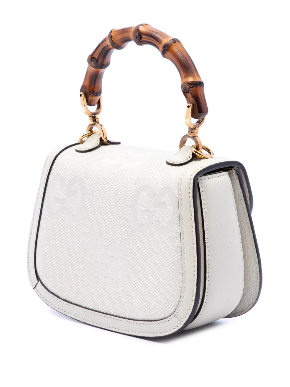  Gucci Pre-owned 2016-2026 Mini Jumbo Gg Canvas 1947 Web Bamboo Top Handle Bag Satchel - Tons Neutres 