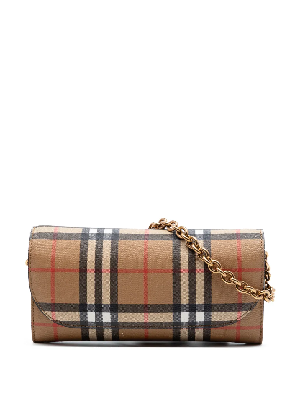 Pre-owned Burberry 2000-2017 House Check Canvas Henley Wallet On Chain Crossbody Bag In Neutral