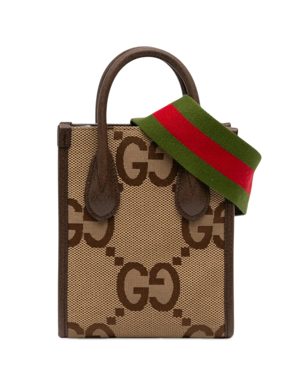 Pre-owned Gucci 2016-2026 Mini Jumbo Gg Canvas Web Satchel In Neutral