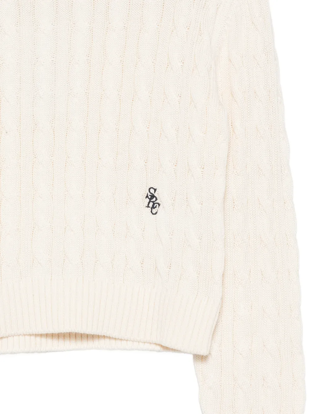 Sporty & Rich Isao kabelgebreide trui met geborduurd logo Beige