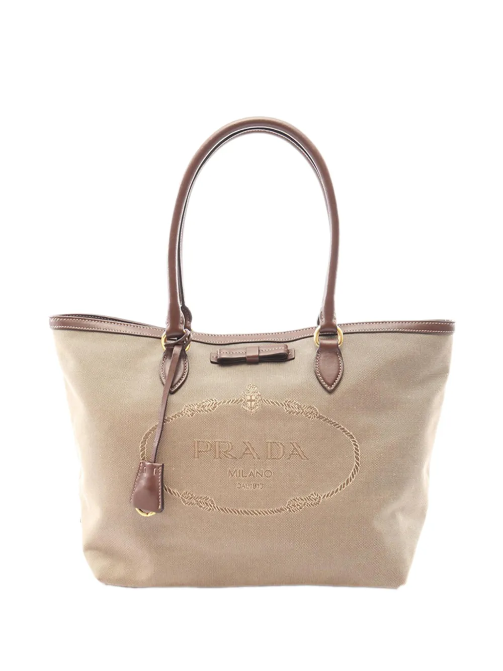 Pre-owned Prada 2013-2026 Canapa Logo Jacquard Tote Bag In Neutral