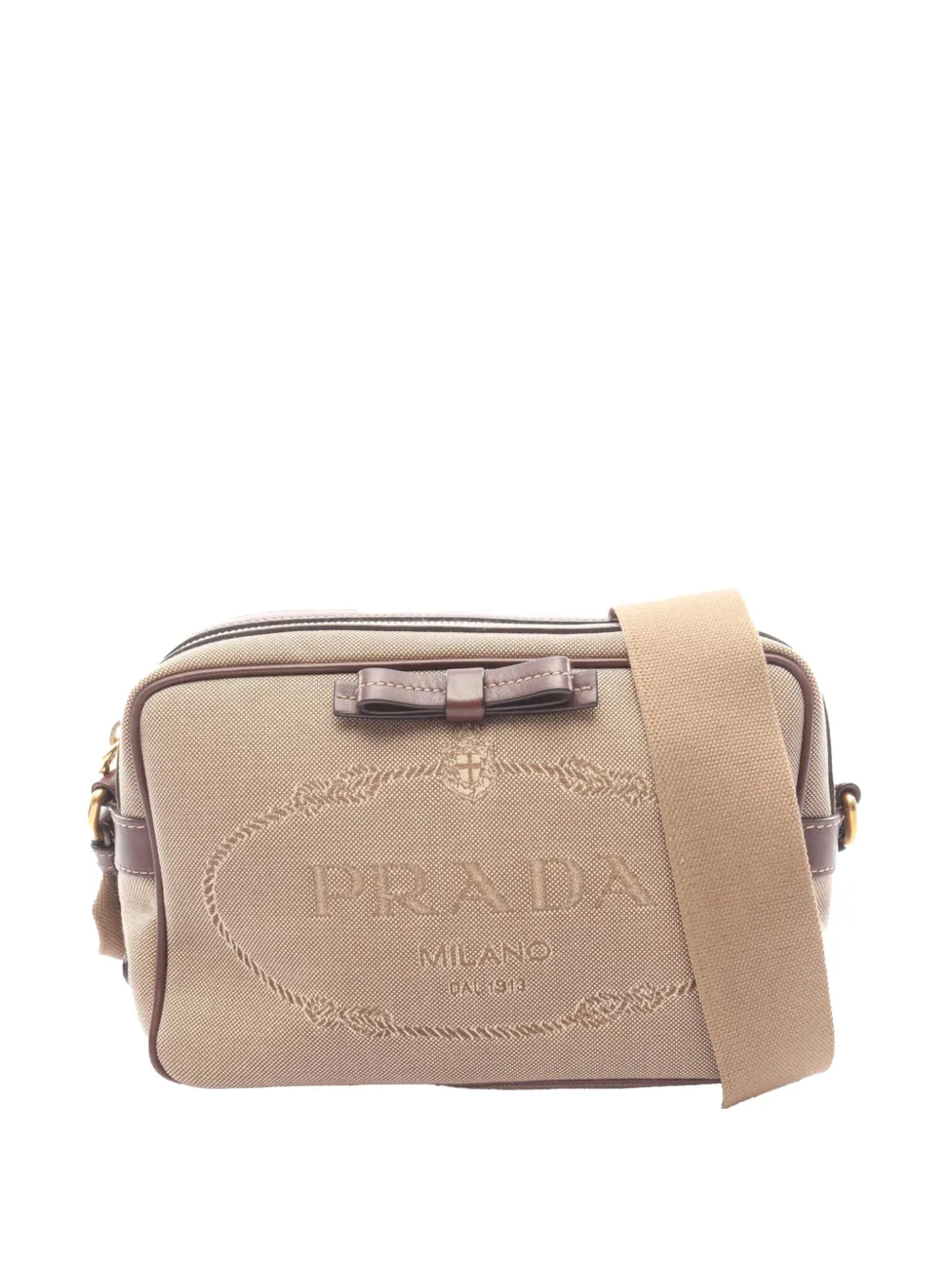 Pre-owned Prada 2010-2026 Jacquard Canvas Canapa Logo Crossbody Bag In Neutral