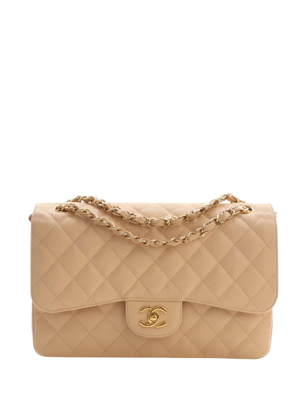 CHANEL Pre-Owned 2013-2014 Jumbo Classic Caviar Double Flap shoulder bag - Neutrals