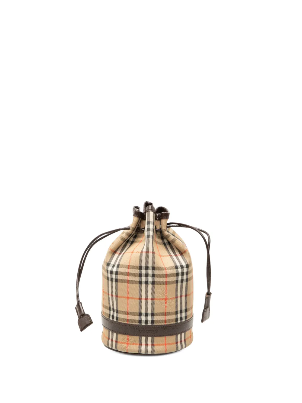 Pre-owned Burberry 20th Century Haymarket Check Canvas Drawstring Pouch In Neutral