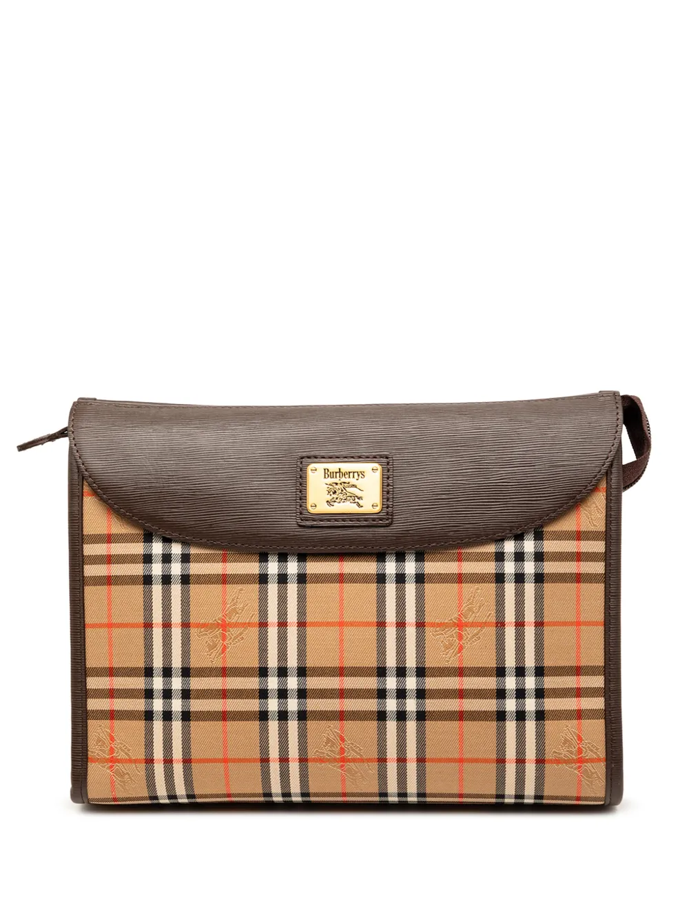 Pre-owned Burberry 20th Century Haymarket Check Canvas Clutch Bag In Neutral
