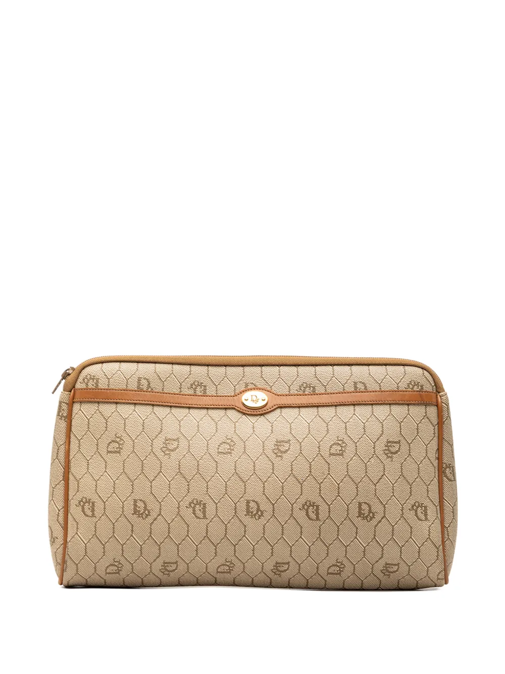 Pre-owned Dior 2000-2025 Honeycomb Coated Canvas Clutch Bag In Neutral