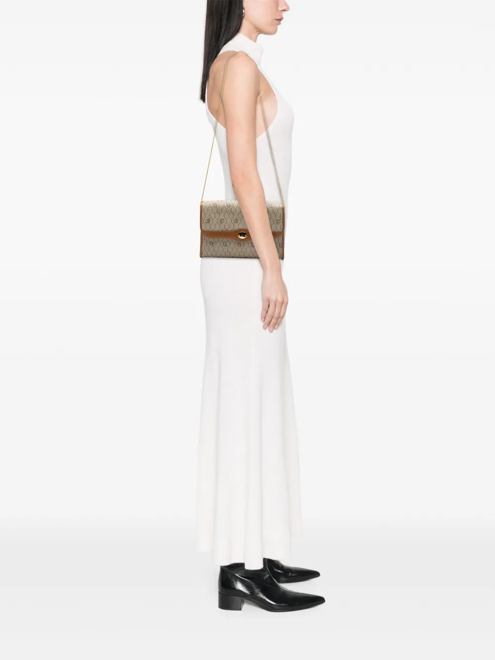 Christian Dior Pre-owned Borsa A Tracolla In Tela Cerata Con Motivo A Nido D'ape E Catena Xx Secolo - Toni Neutri 