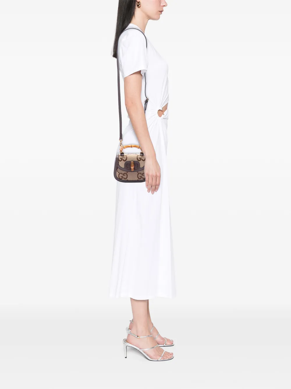  Gucci Pre-owned Bolso Satchel 1947 Mini Oversize De Lona Gg Con Asa Superior De Bambú 2016-2026 - Neutro 