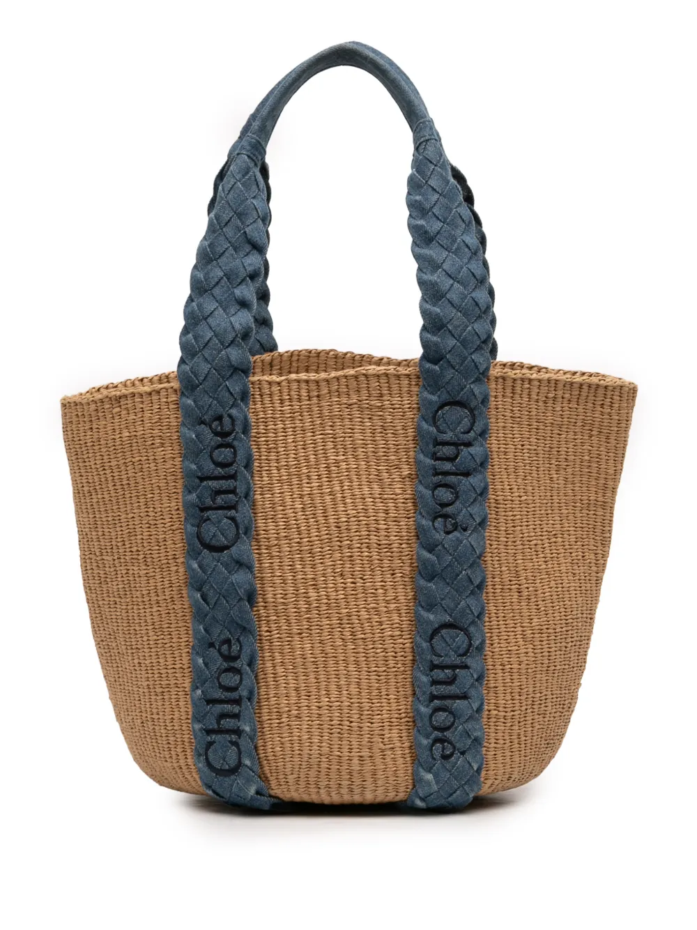 Chloé Pre-Owned 2024 Medium Raffia Denim Woody Basket tote bag - Toni neutri