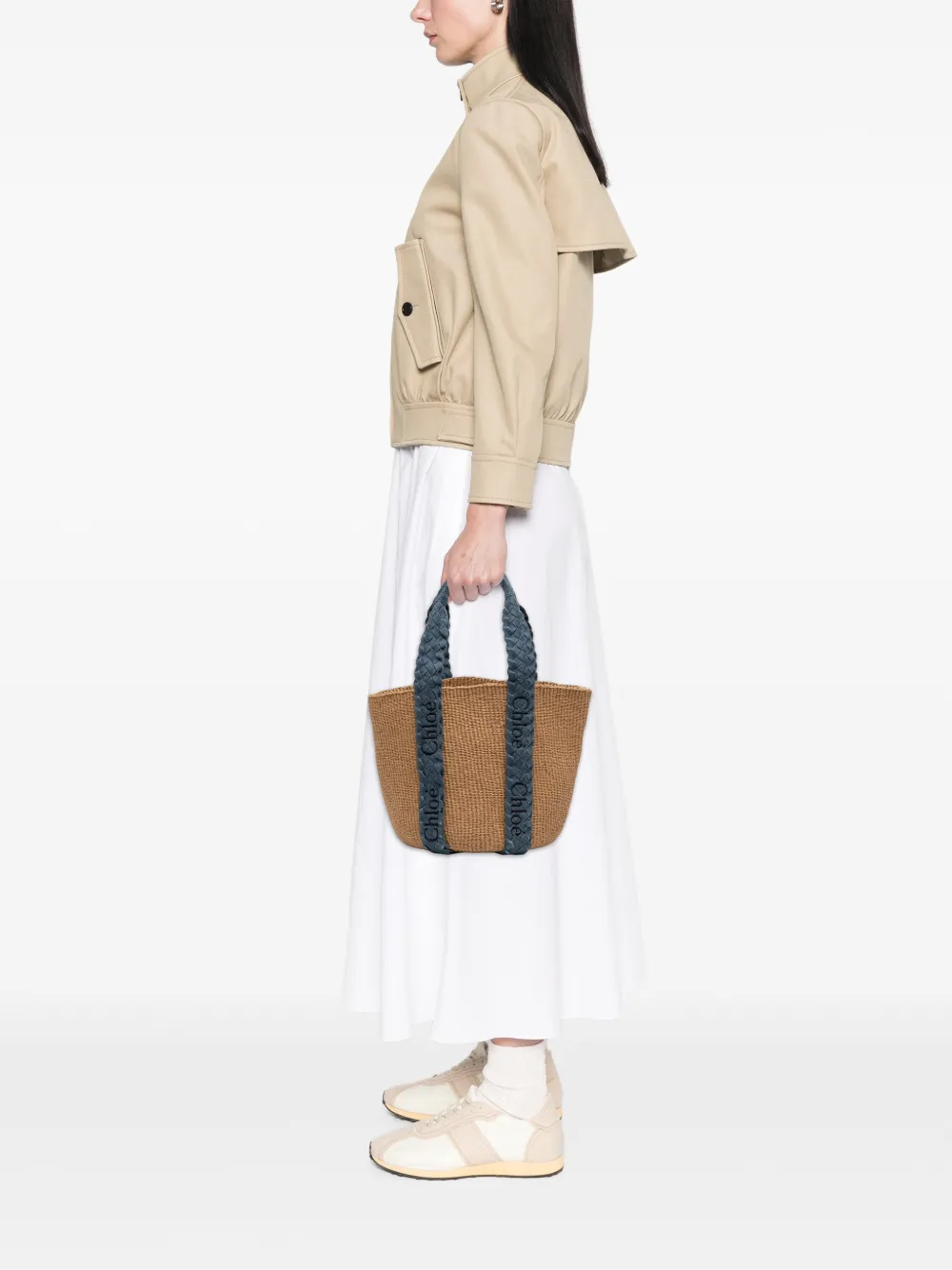  Chloé Pre-owned Bolso Shopper Woody Basket Mediano De Tela Vaquera Y Rafia 2024 - Neutro 