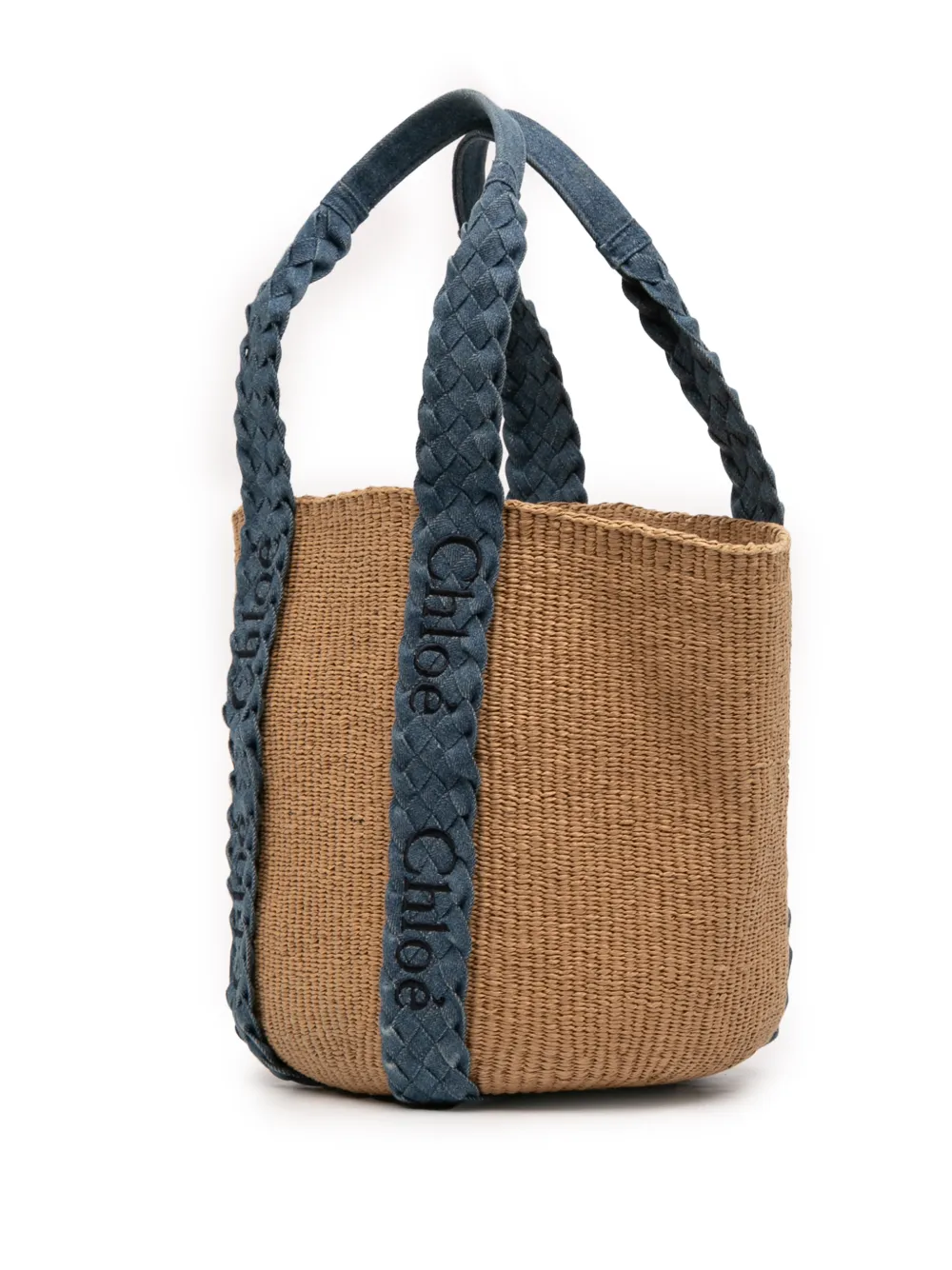  Chloé Pre-owned Bolso Shopper Woody Basket Mediano De Tela Vaquera Y Rafia 2024 - Neutro 