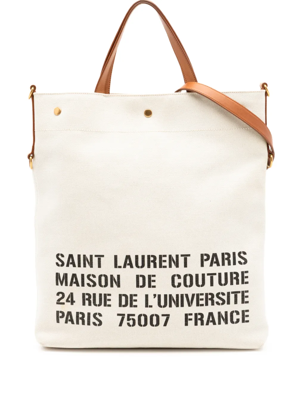 Saint Laurent Pre-Owned 2022 Canvas Stencil Logo Convertible Tote satchel - Neutrals