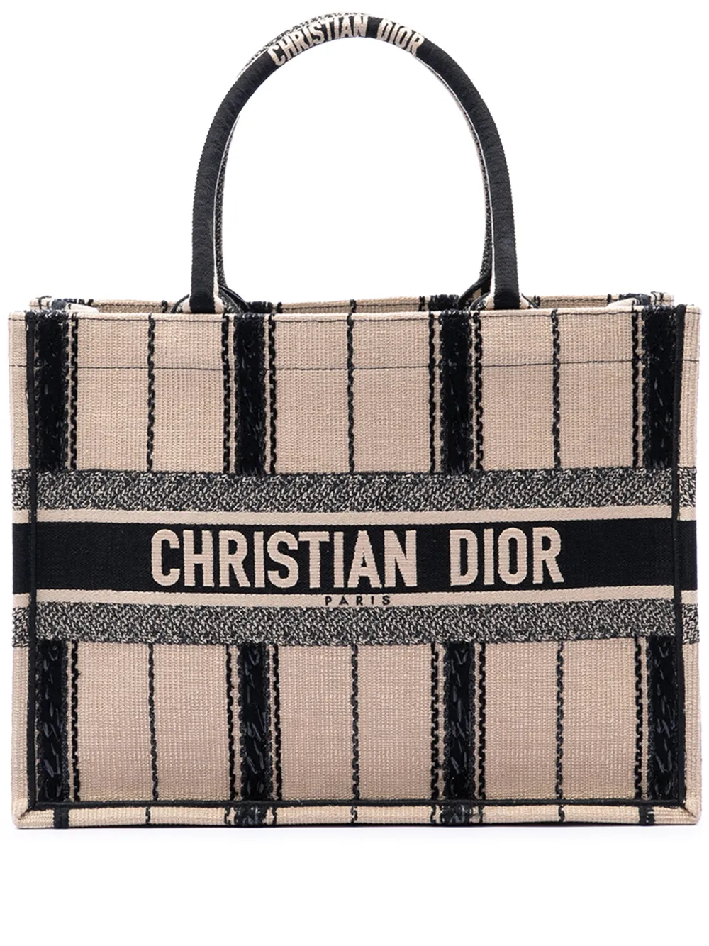 Christian Dior Pre-Owned 2020 Medium Embroidered Canvas Bayadere Book tote bag - Neutrals