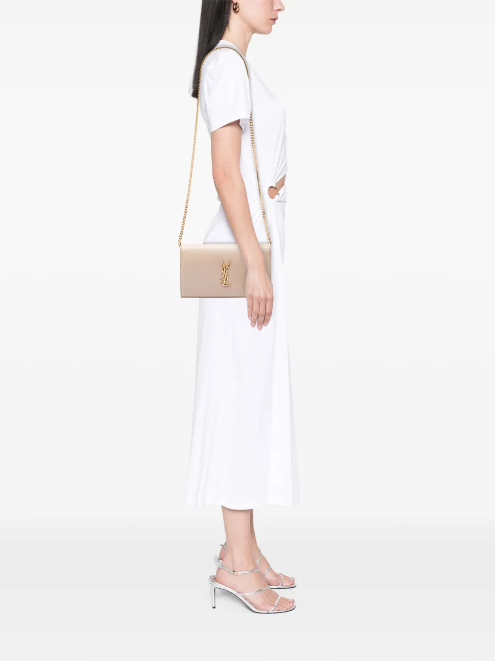  Saint Laurent Pre-owned 2015 Grain De Poudre Monogram Kate Wallet On Chain Crossbody Bag - Tons Neutres 