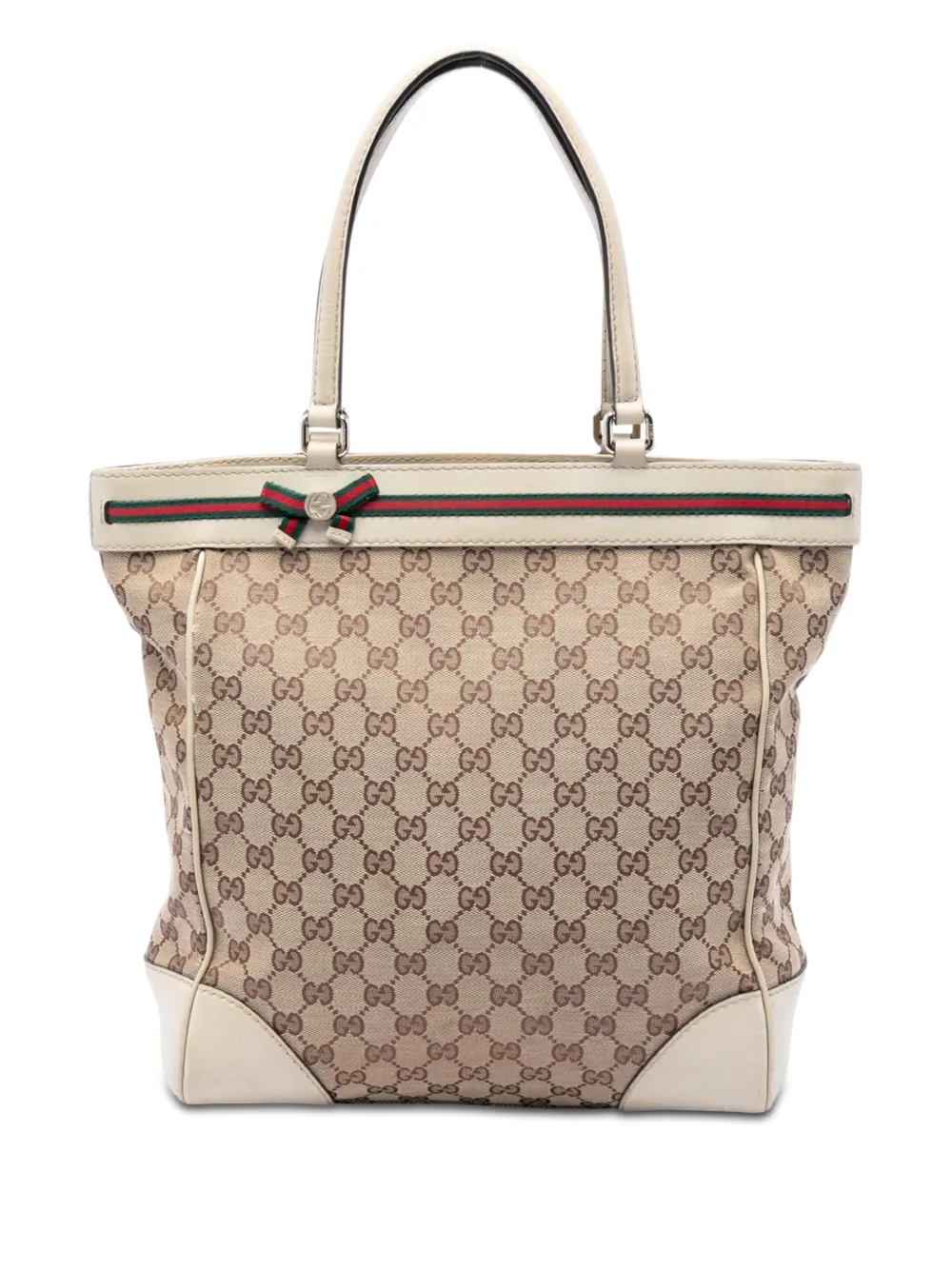 Pre-owned Gucci 2016-2026 Gg Canvas Web Mayfair Tote Bag In Neutral