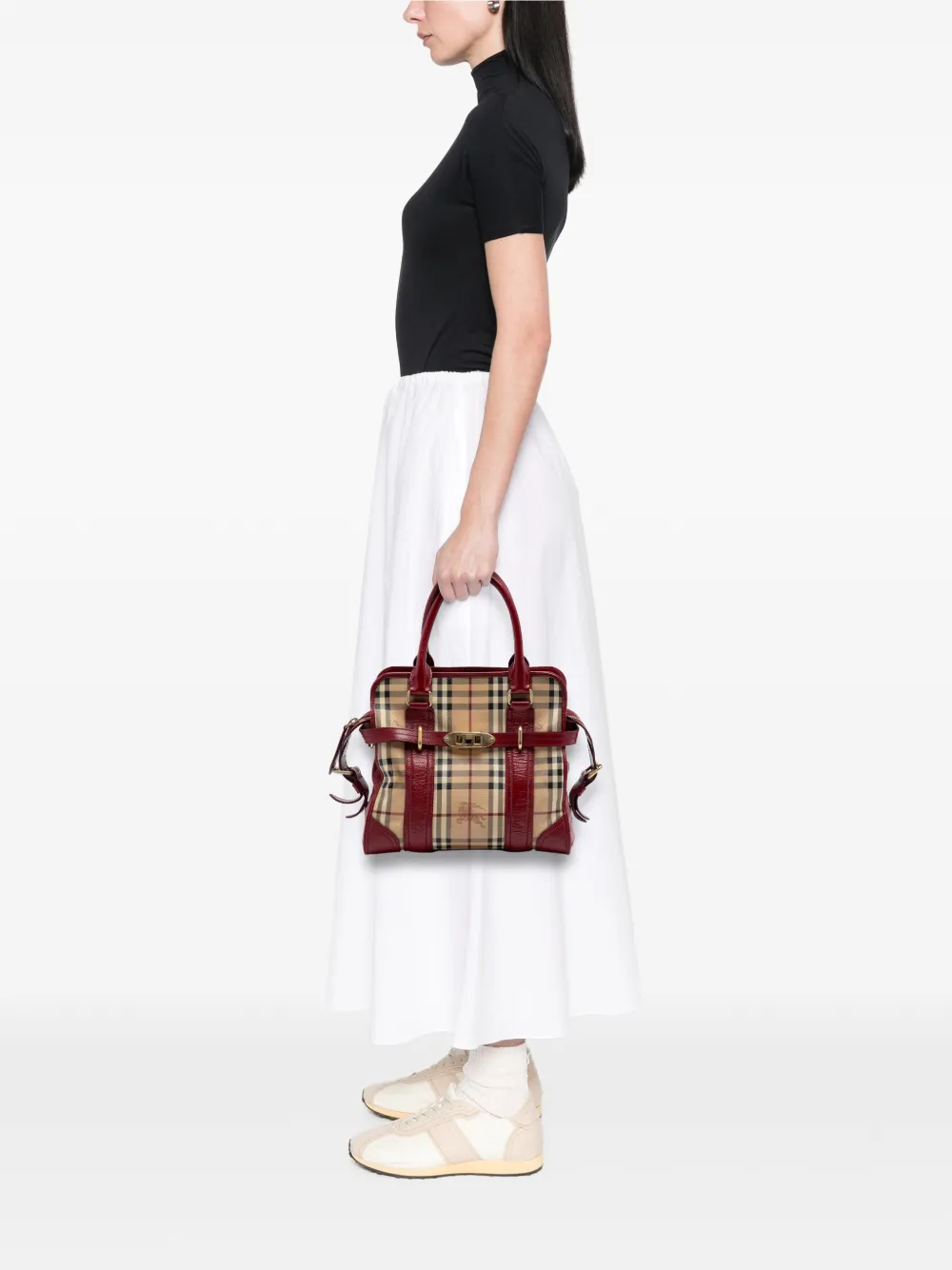  Burberry Pre-owned Borsa A Tracolla Minford Portrait In Tela Cerata Con Motivo Haymarket Check 2000-2017 - Toni Neutri 