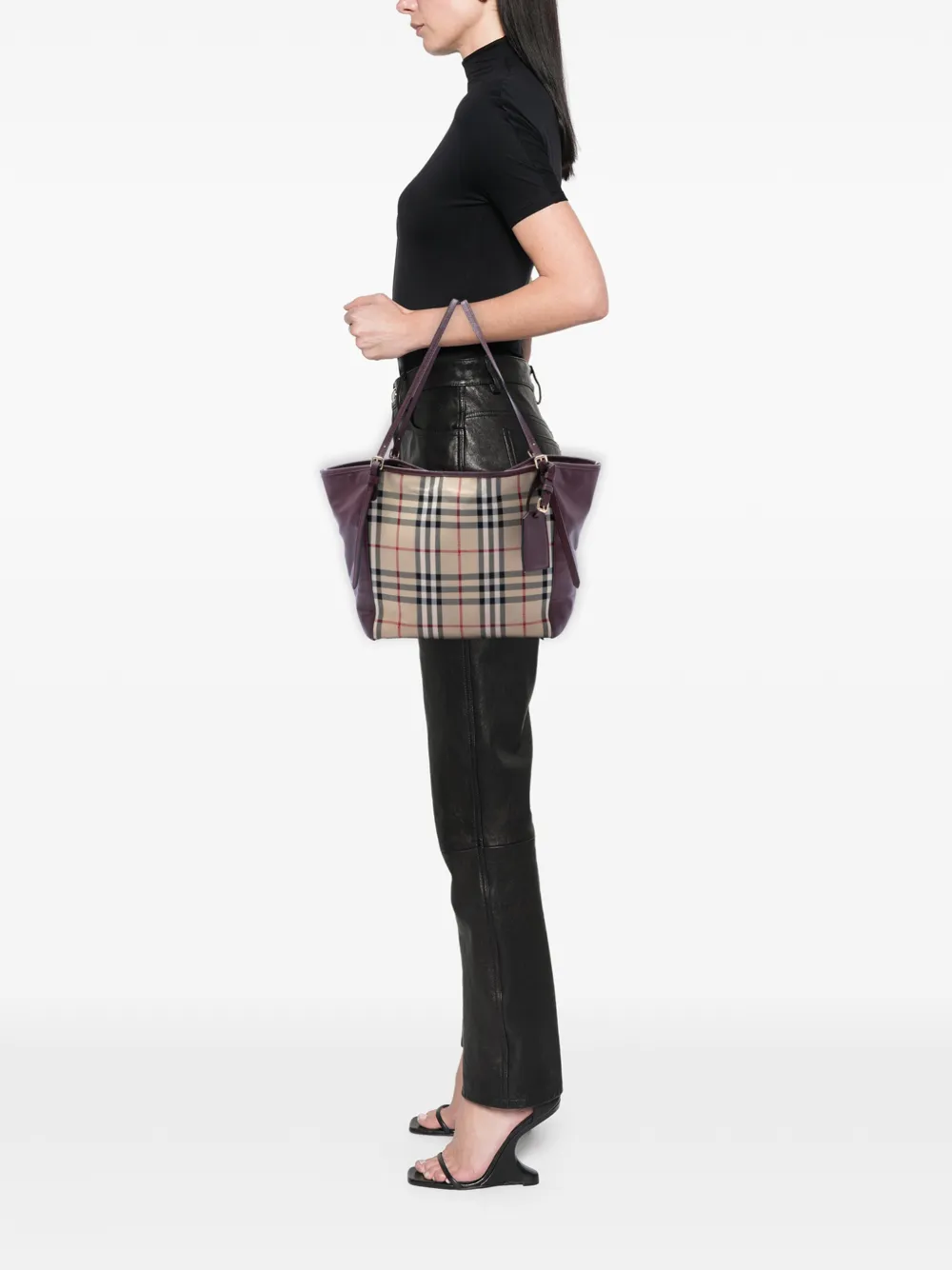  Burberry Pre-owned Borsa Tote Piccola Canterbury In Pelle E Tela Con Motivo Haymarket Check 2000-2025 - Toni Neutri 
