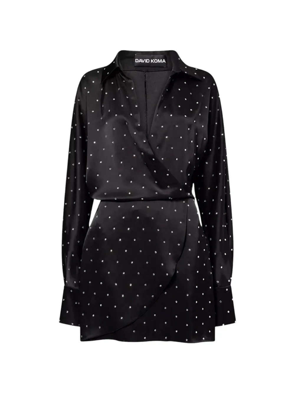 David Koma crystal-embellished wrap shirt mini dress - Black