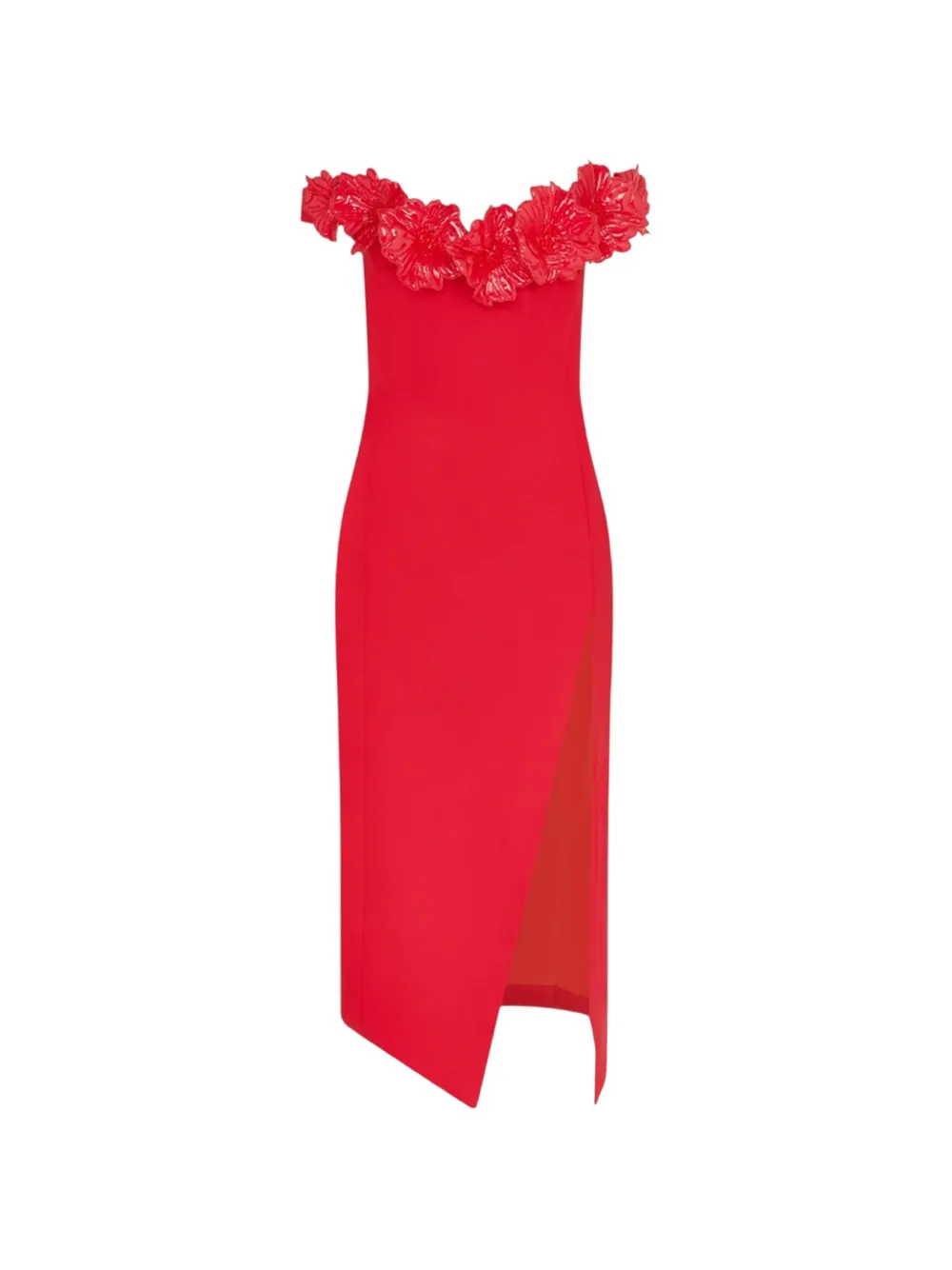 David Koma 3d floral-applique off-shoulder midi dress - Rosso
