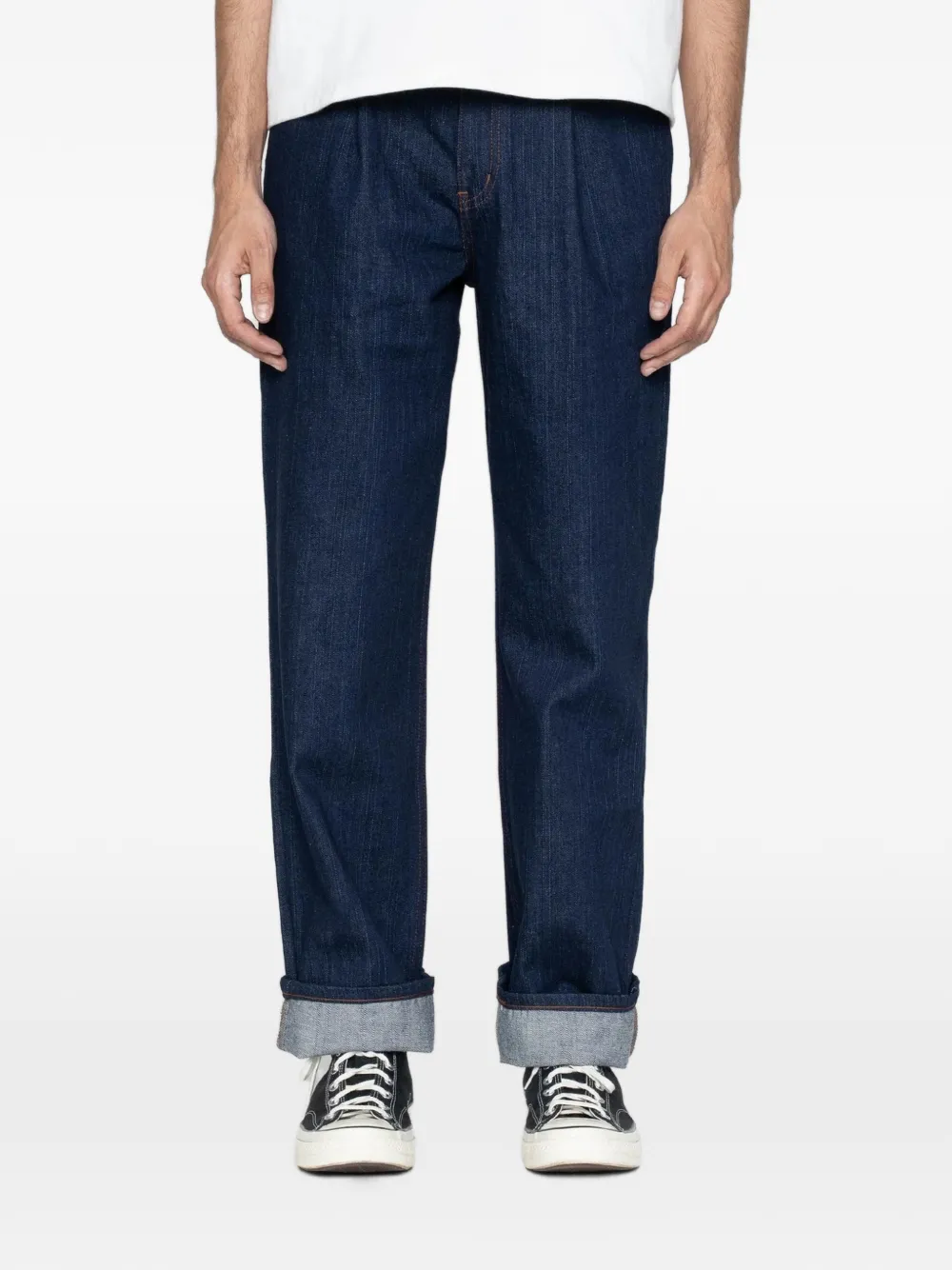 Naked and Famous pleated vertical slub jeans - Blu