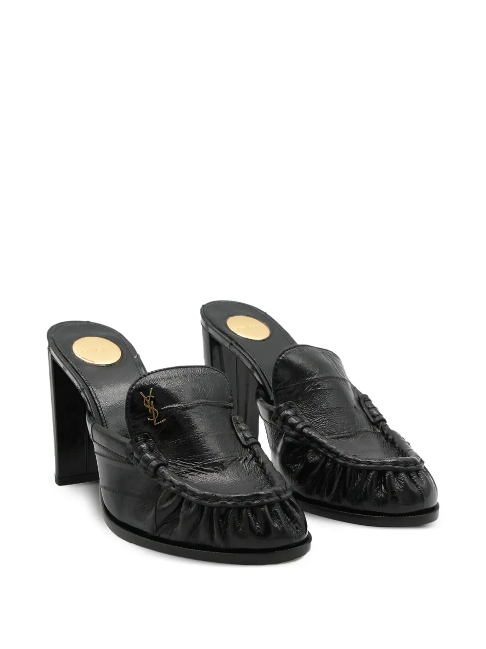Saint Laurent Le Loafer loafers met monogram en blokhak Zwart