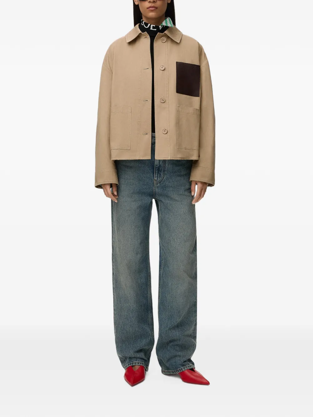 LOEWE Jack met trekkoord en leren patch Beige