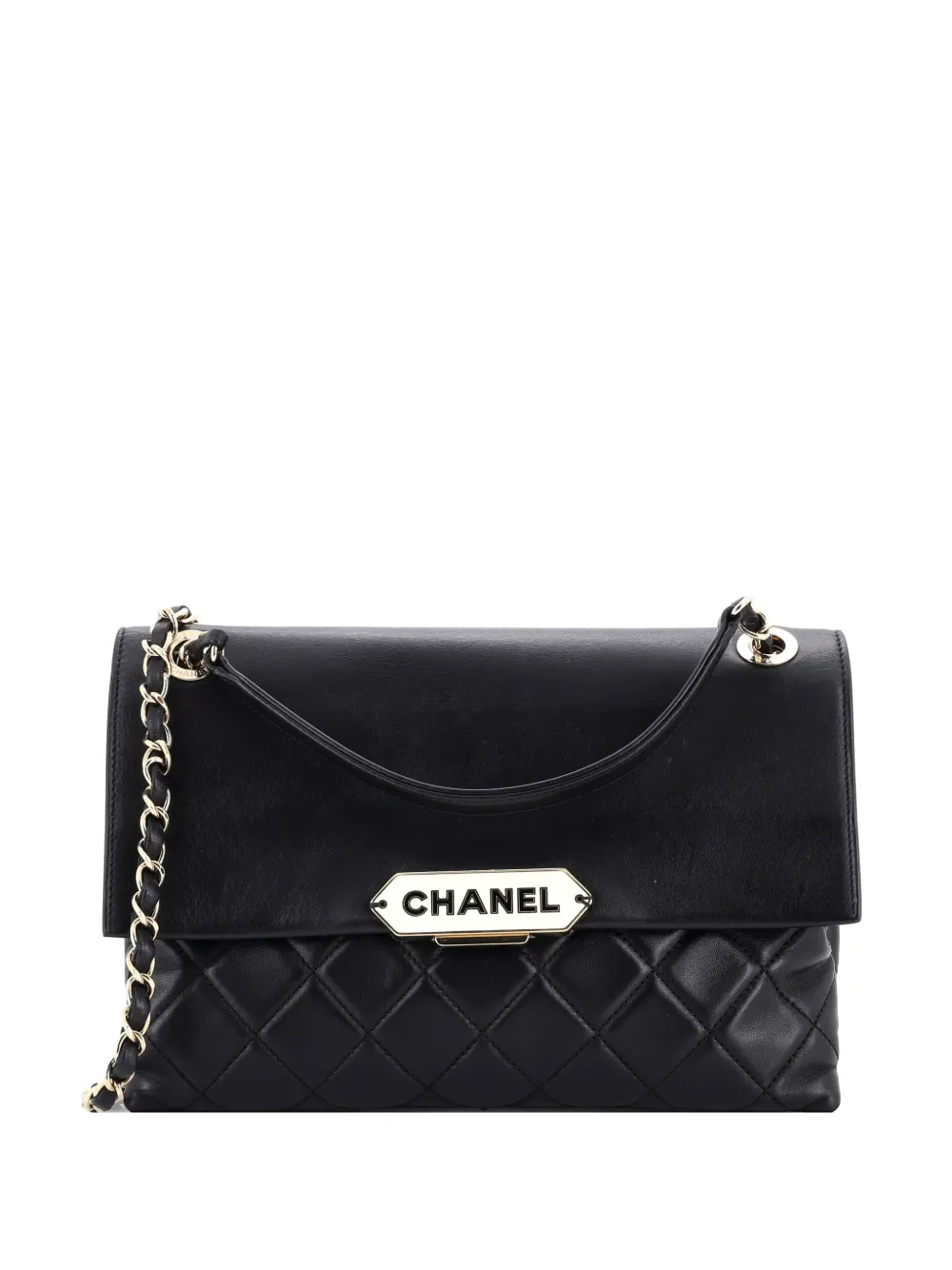 CHANEL Pre-Owned Retro Label Flap Bag Quilted Lambskin Large shoulder bag - Nero