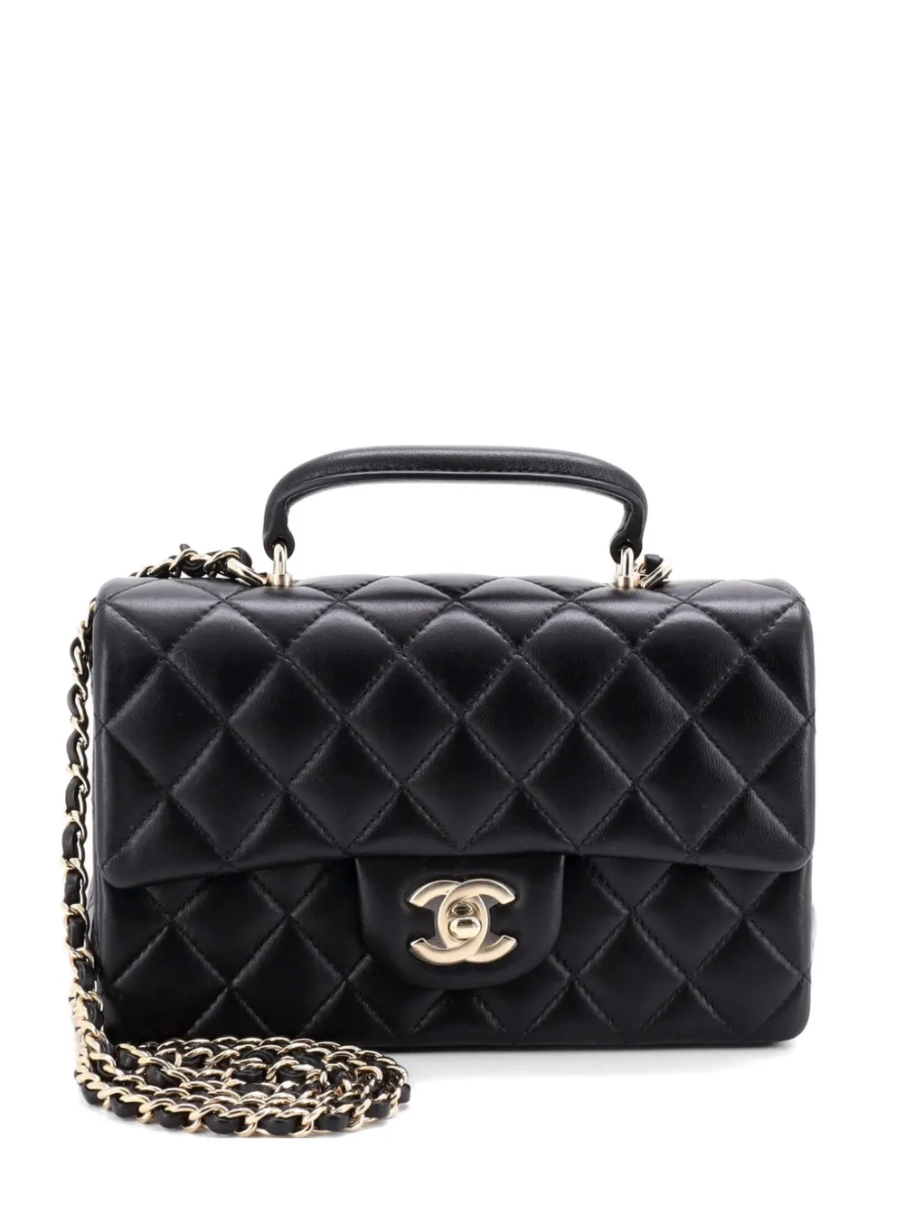 CHANEL Pre-Owned Classic Single Flap Top Handle Bag Quilted Lambskin Mini shoulder bag - Nero