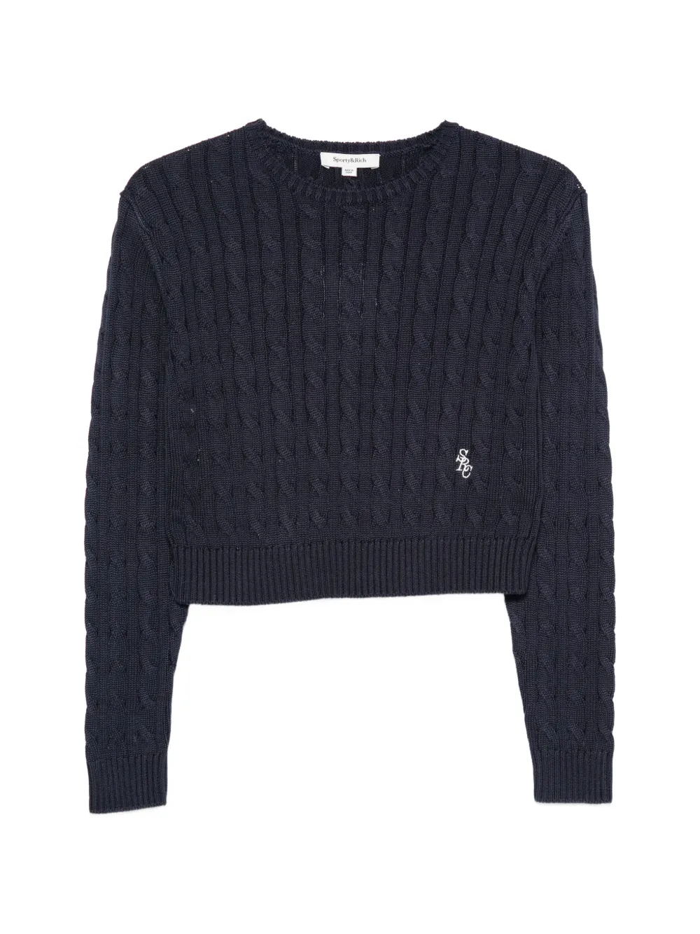 Sporty & Rich Isao kabelgebreide trui met geborduurd logo Blauw