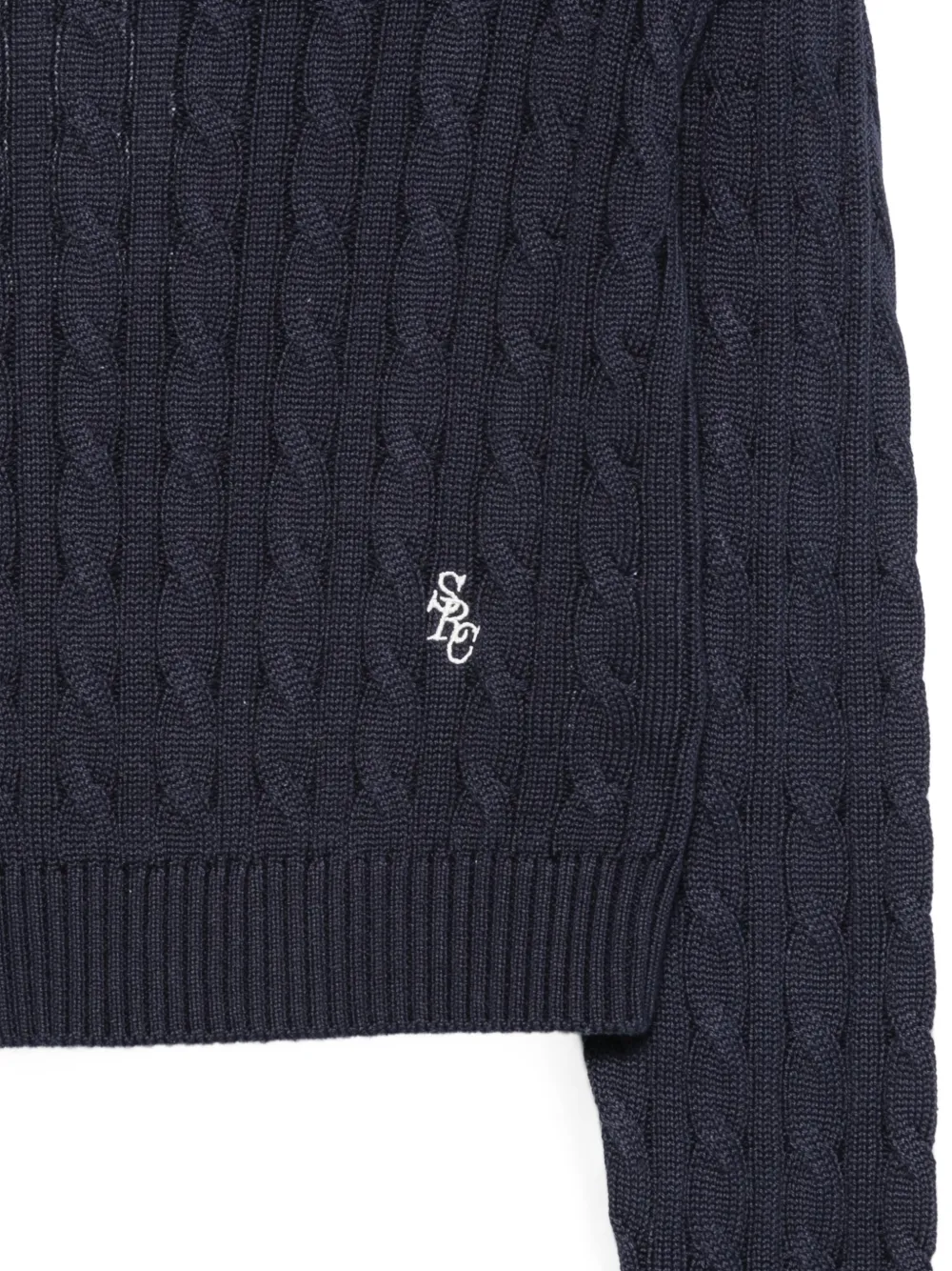 Sporty & Rich Isao kabelgebreide trui met geborduurd logo Blauw