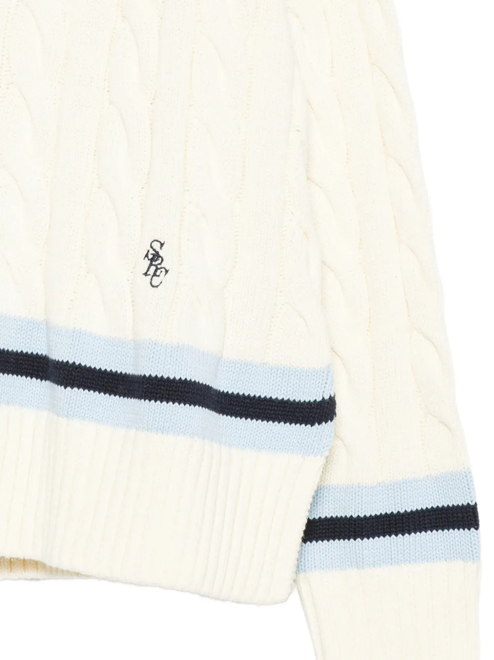 Sporty & Rich Idora kabelgebreide trui met V-hals Beige