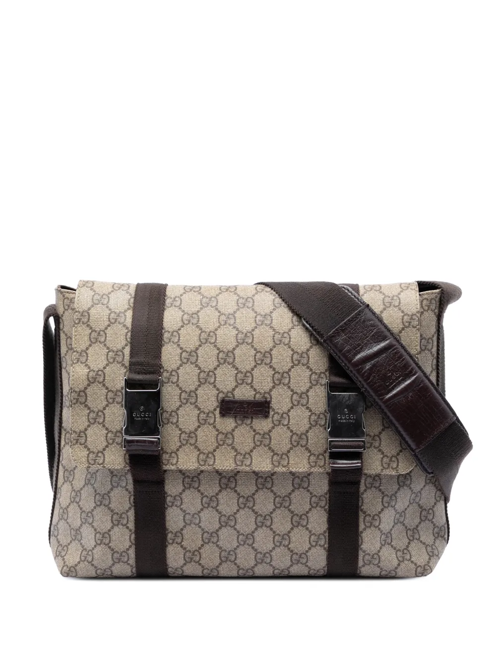Gucci Pre-Owned 2000-2015 Large GG Supreme Double Buckle Flap Messenger Bag crossbody bag - Toni neutri