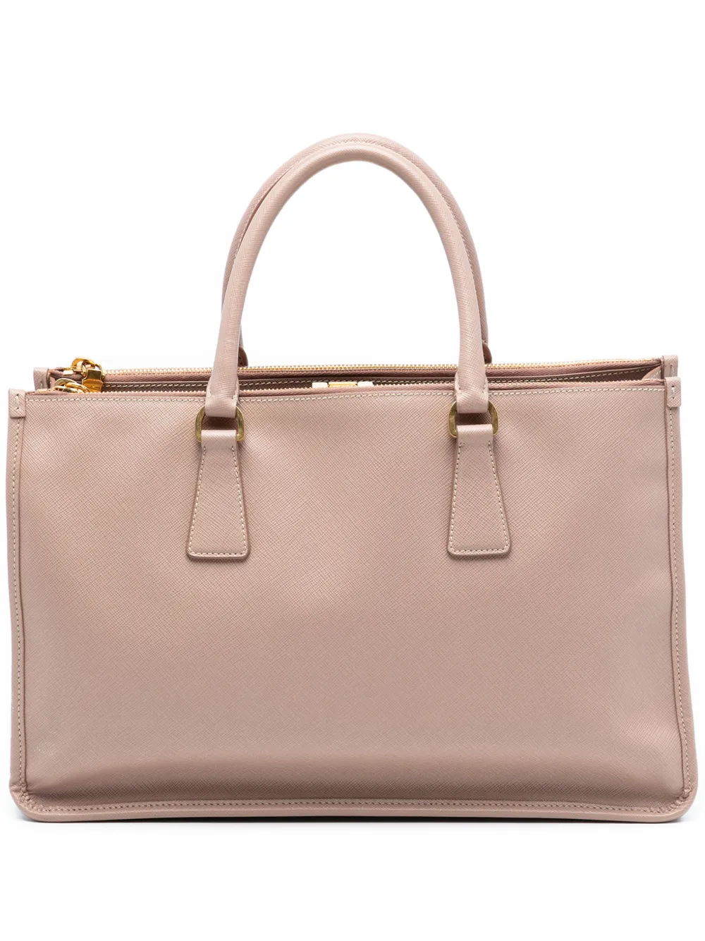 Pre-owned Prada 2000-2025 Saffiano Lux Double Zip Frame Tote Satchel In Neutral