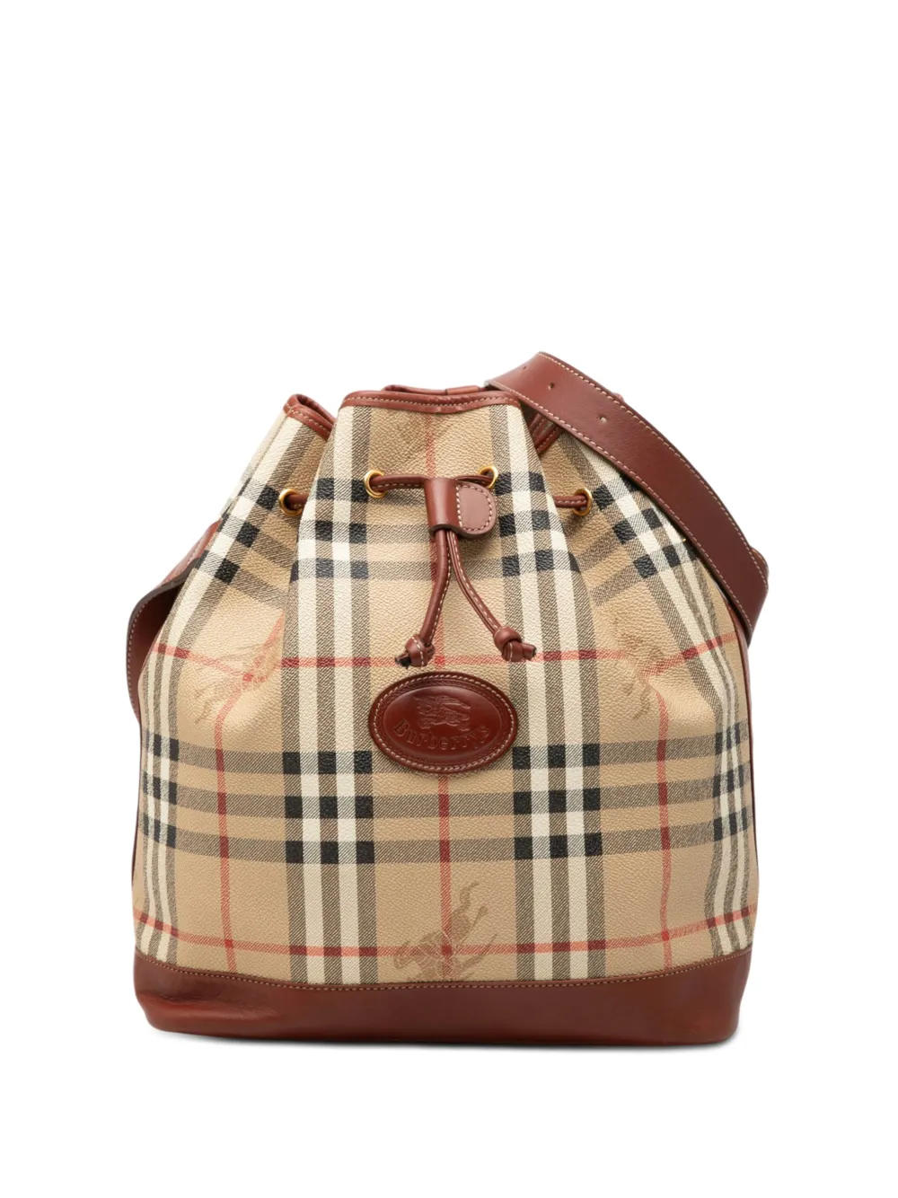 Burberry Pre-Owned 2000-2017 Haymarket Check Coated Canvas Drawstring bucket bag - Neutrals