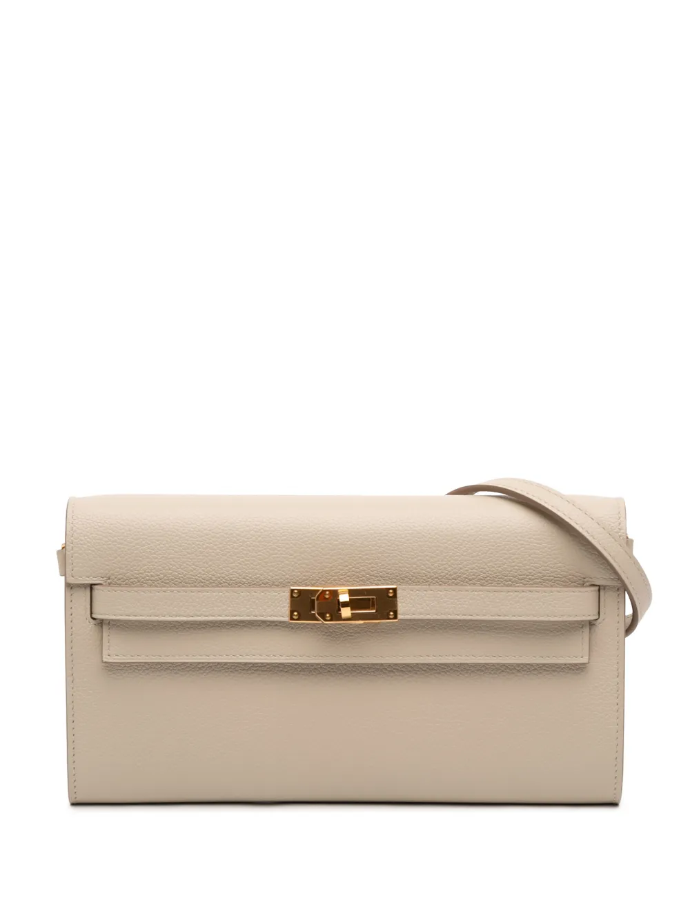 Pre-owned Hermes 2024 Evercolor Kelly To Go Wallet Crossbody Bag In Neutral