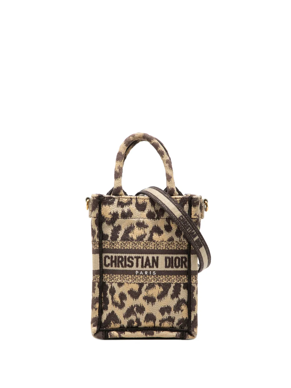 Christian Dior Pre-Owned 2022 Mizza Mini Embroidered Canvas Leopard Vertical Book Tote satchel - Toni neutri