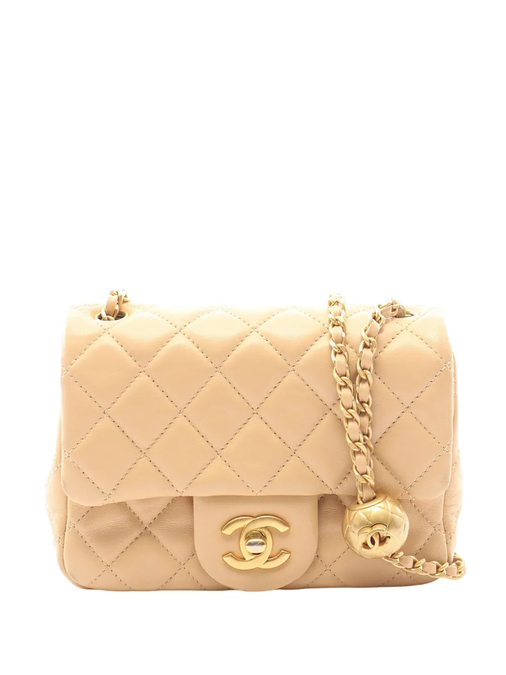 CHANEL Pre-Owned 2021-2026 Mini Square Classic Lambskin Pearl Crush Single Flap crossbody bag - Neutrals