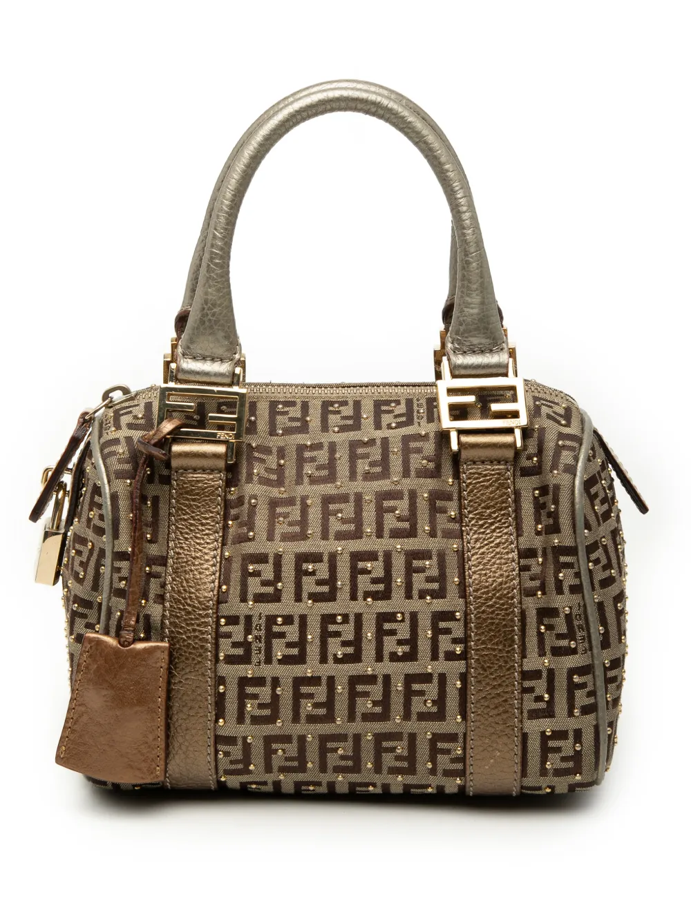 Fendi Pre-Owned 2000-2010 Mini Zucchino Canvas Forever Studded Bauletto boston bag - Nude