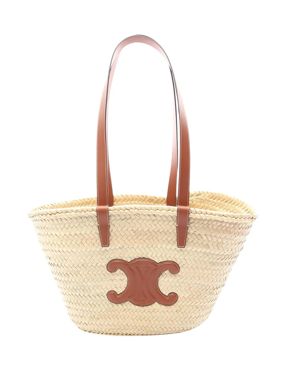 Celine Pre-Owned 2021-2026 Medium Raffia Cuir Triomphe Classic Panier tote bag - Neutrals