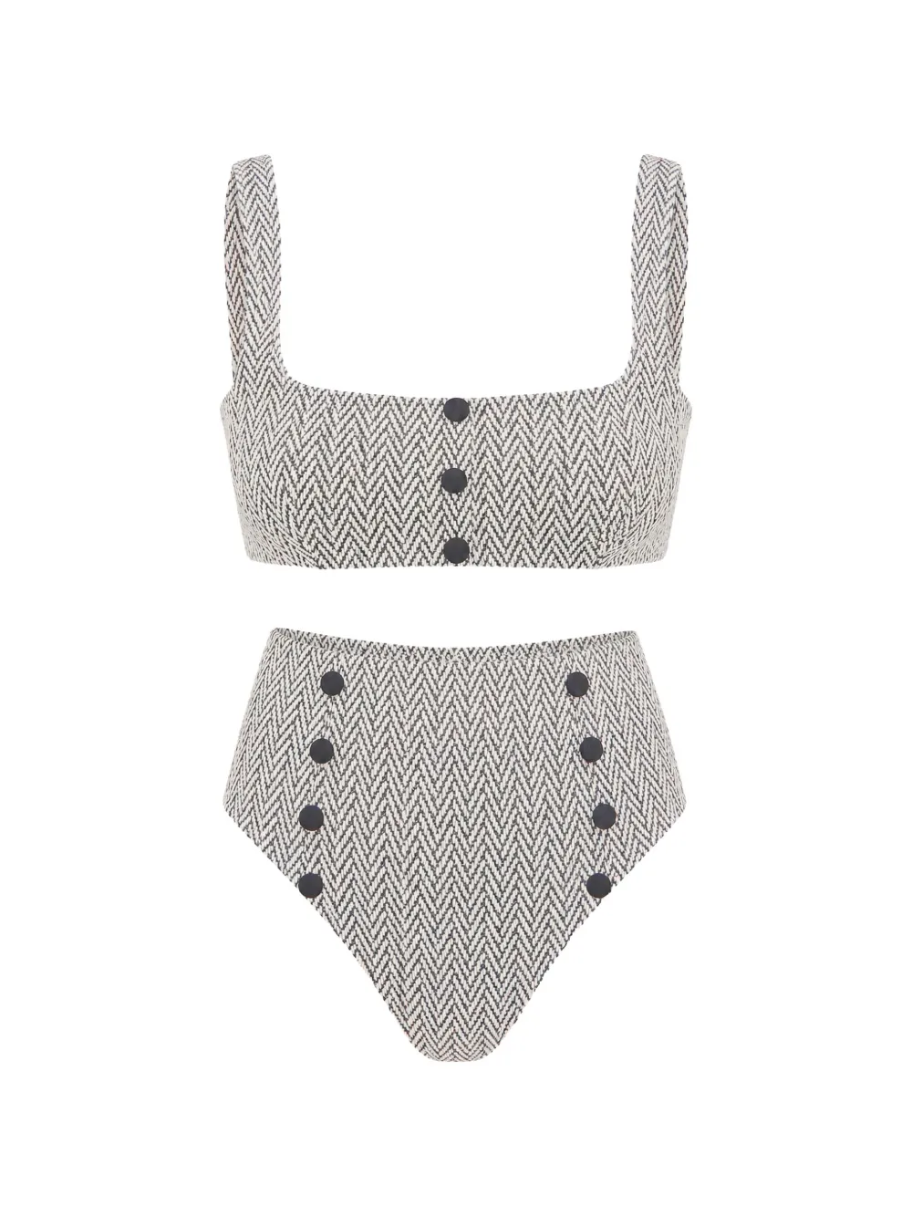 Devon Windsor Malia Herringbone-pattern Button-detail Bikini In Multi