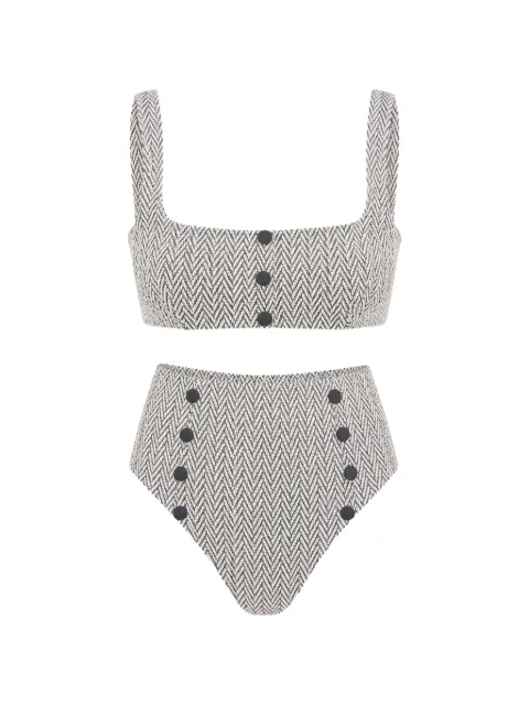 Devon Windsor Malia herringbone-pattern button-detail bikini