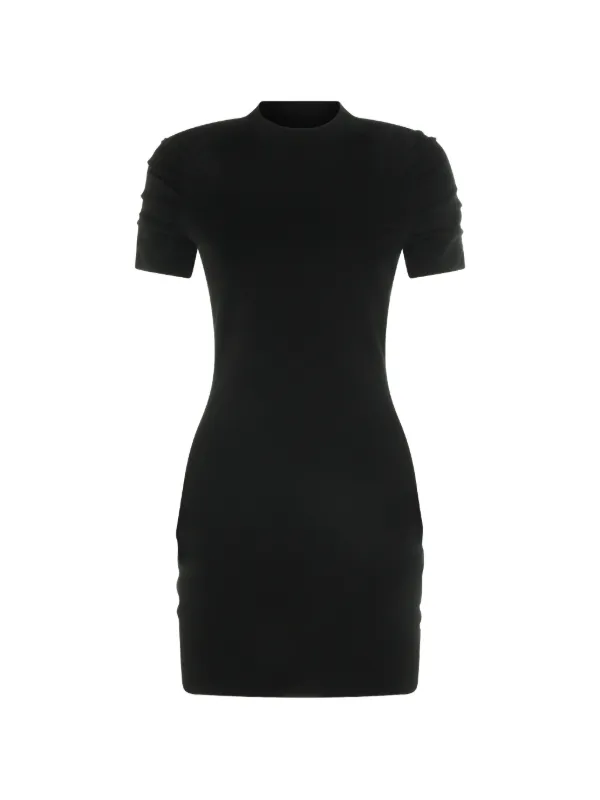 Alexander Wang Ruched Logo Short Sleeve Mini Dress in Black