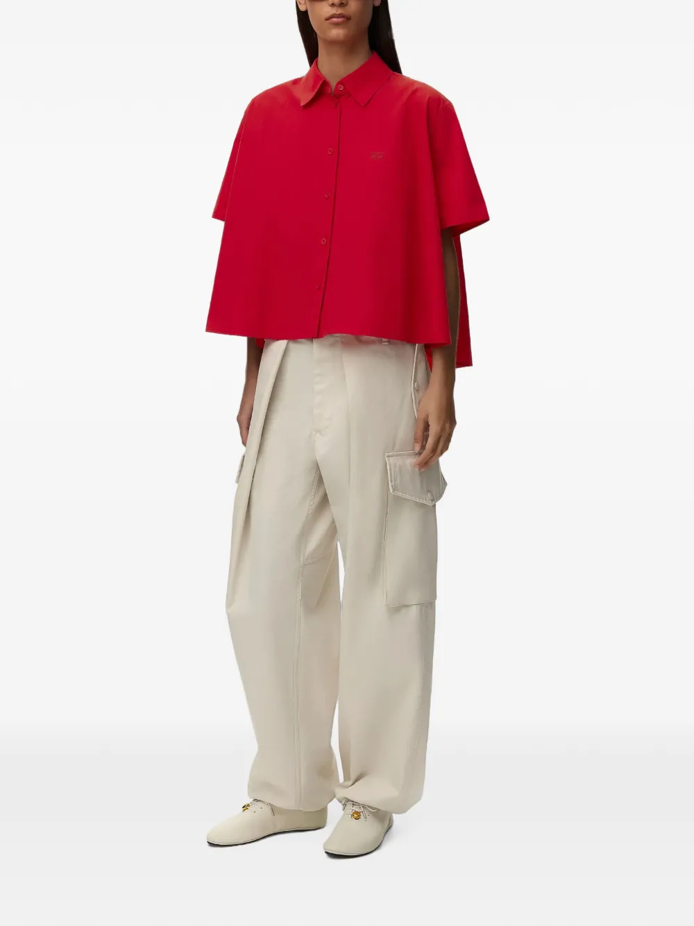 LOEWE Short-sleeve Trapeze Shirt in Cotton in Red, view 2