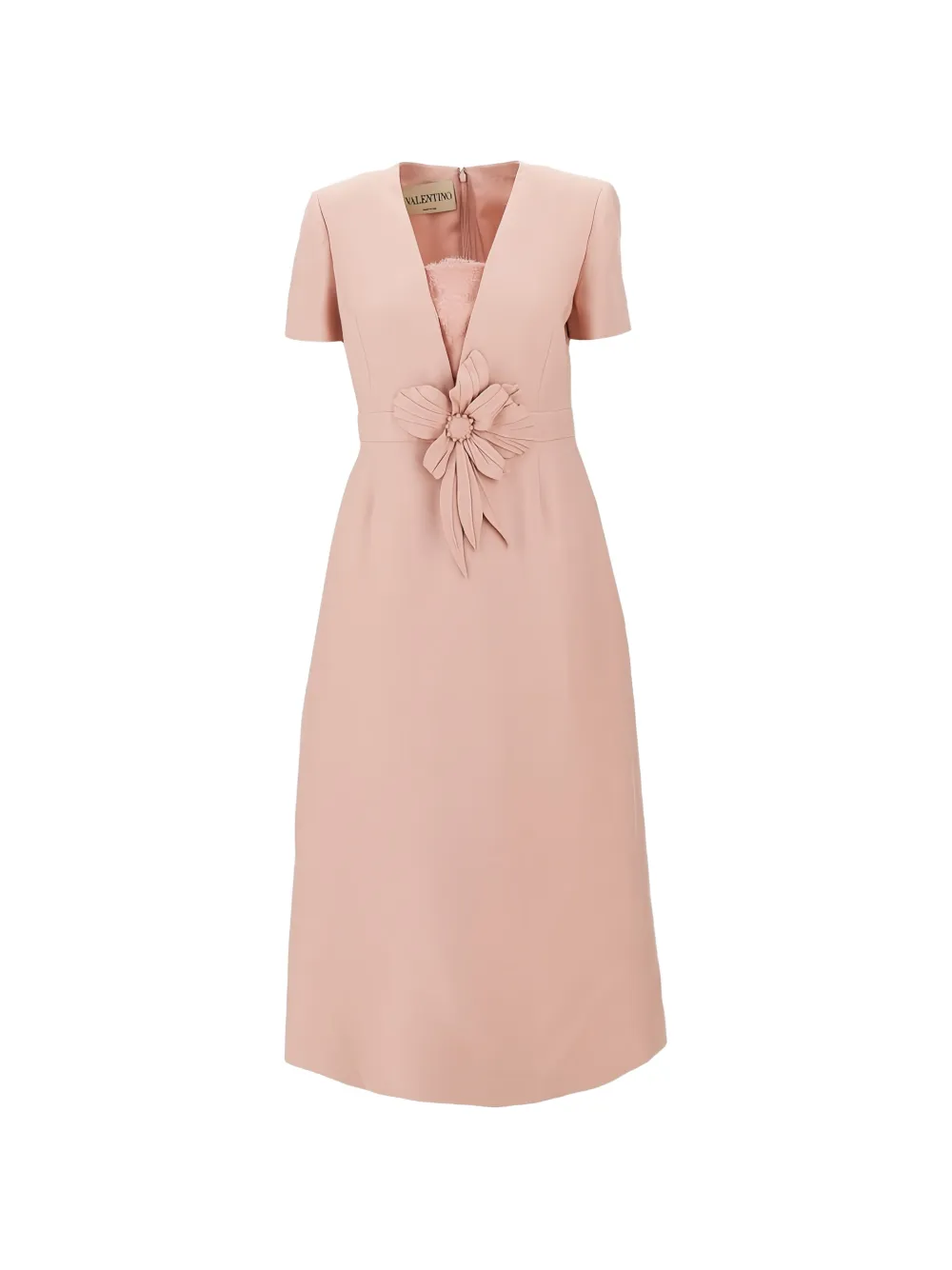 Valentino Garavani floral-appliqué lace-insert midi dress - Pink