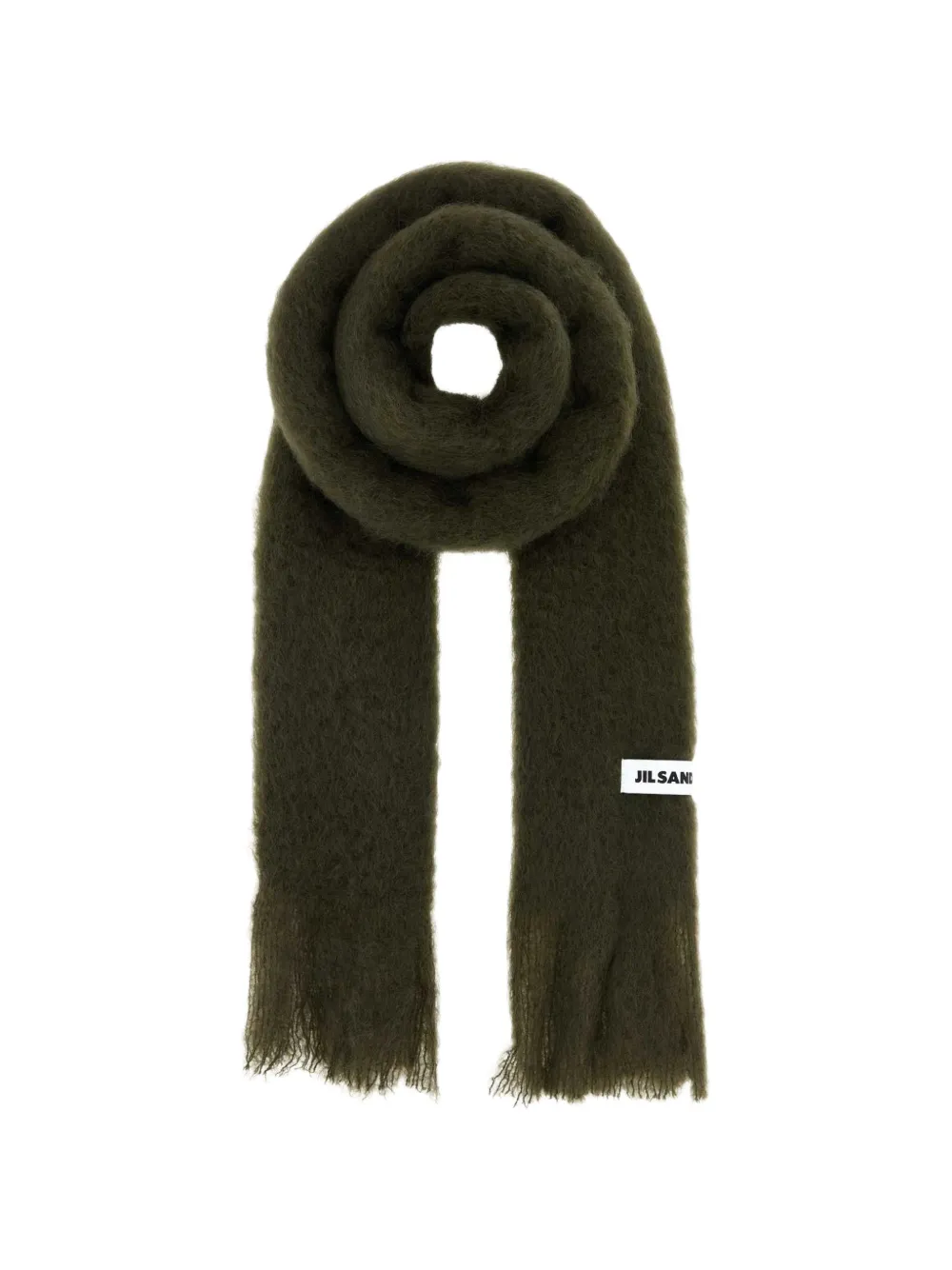 Jil Sander logo-patch fringed scarf - Grün