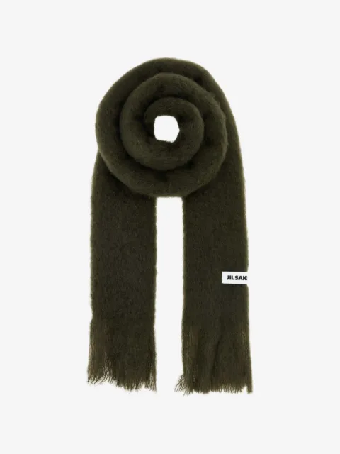 Jil Sander logo-patch fringed scarf