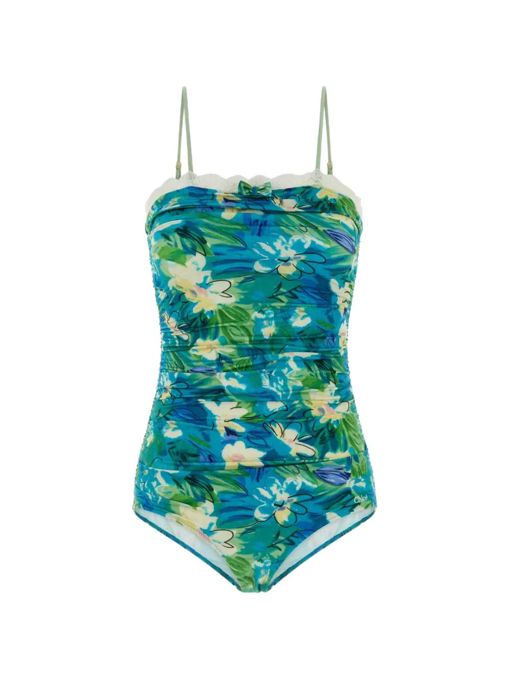 Chloé floral-print ruched swimsuit - Blue