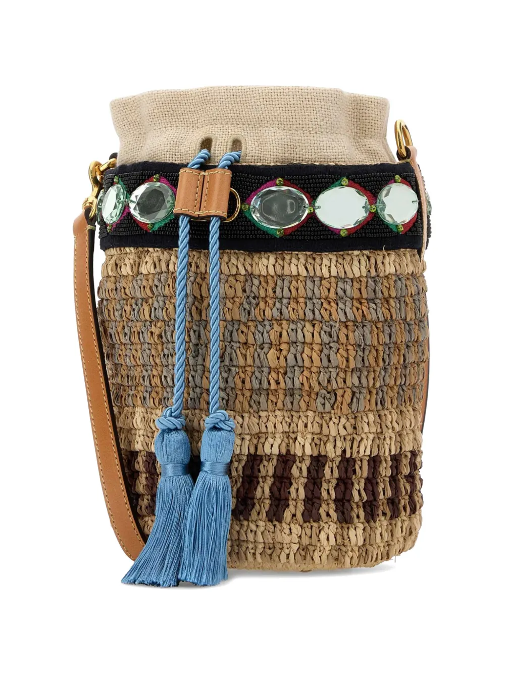Valentino Garavani VLogo Signature raffia bucket-tas met borduurwerk Beige